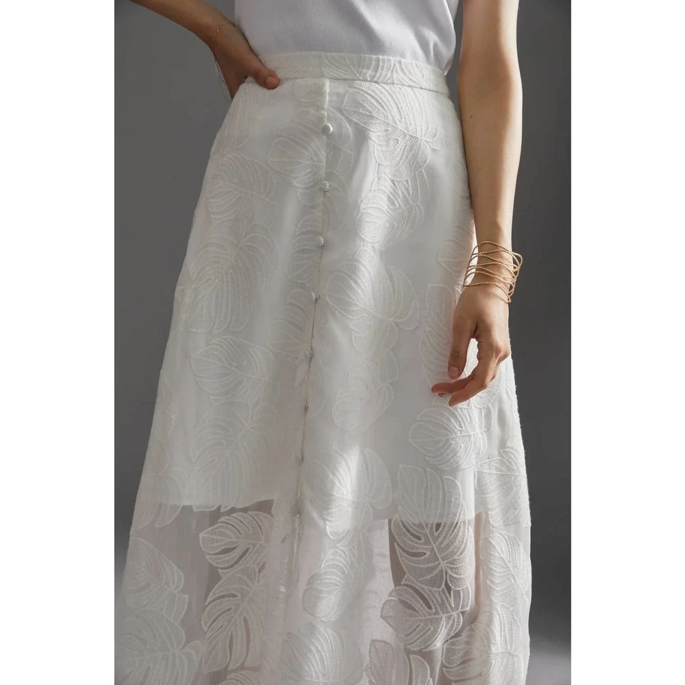 New Anthropologie Hutch Deco Leaf Maxi Skirt $188 PLUS 1X White - Picture 9 of 10